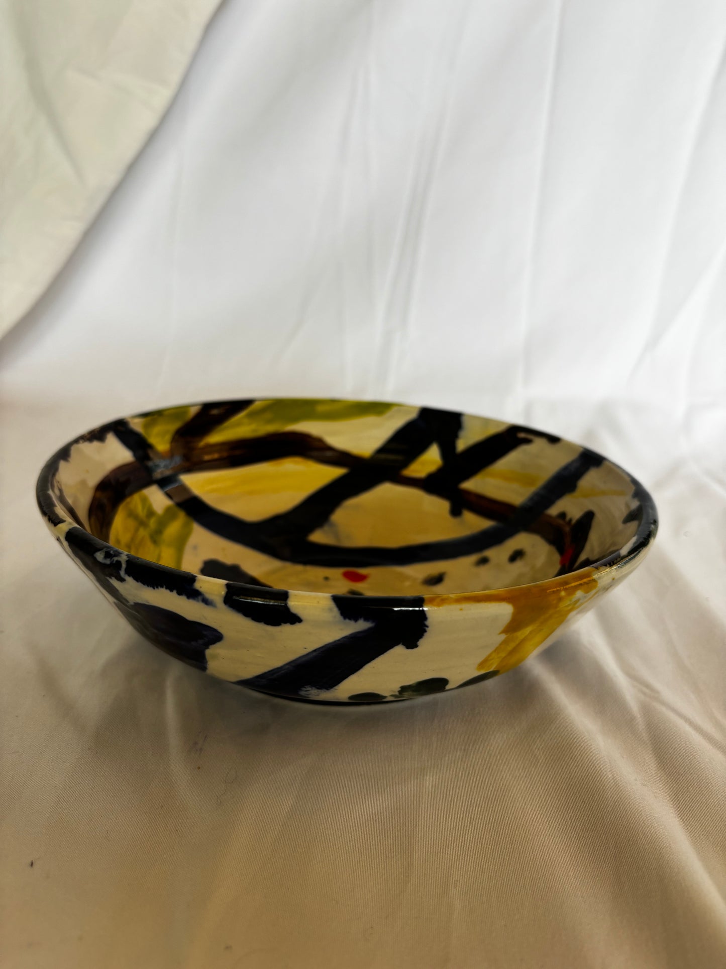 Abstract Bowl in Brown, Chartreuse and Cobolt