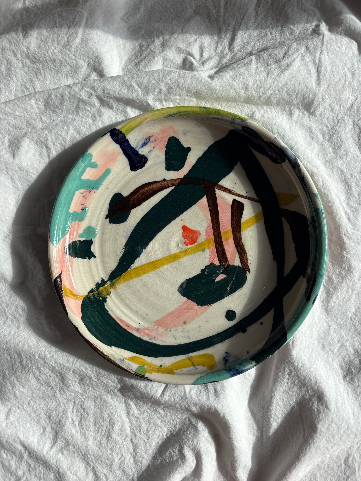 Abstract Cake Plate in Peacock, and Tan