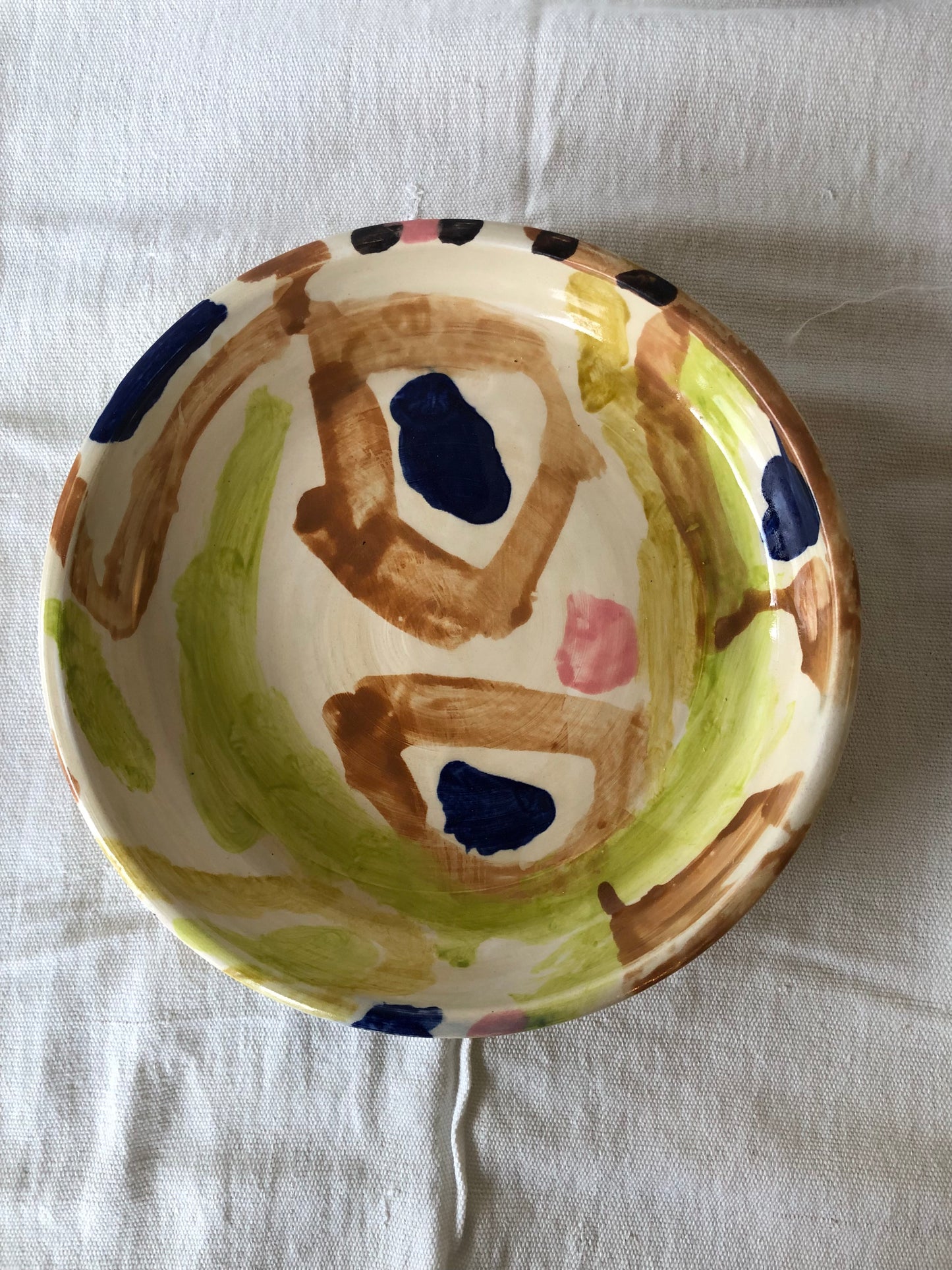 Abstract Plate in Green, Browns and Pink