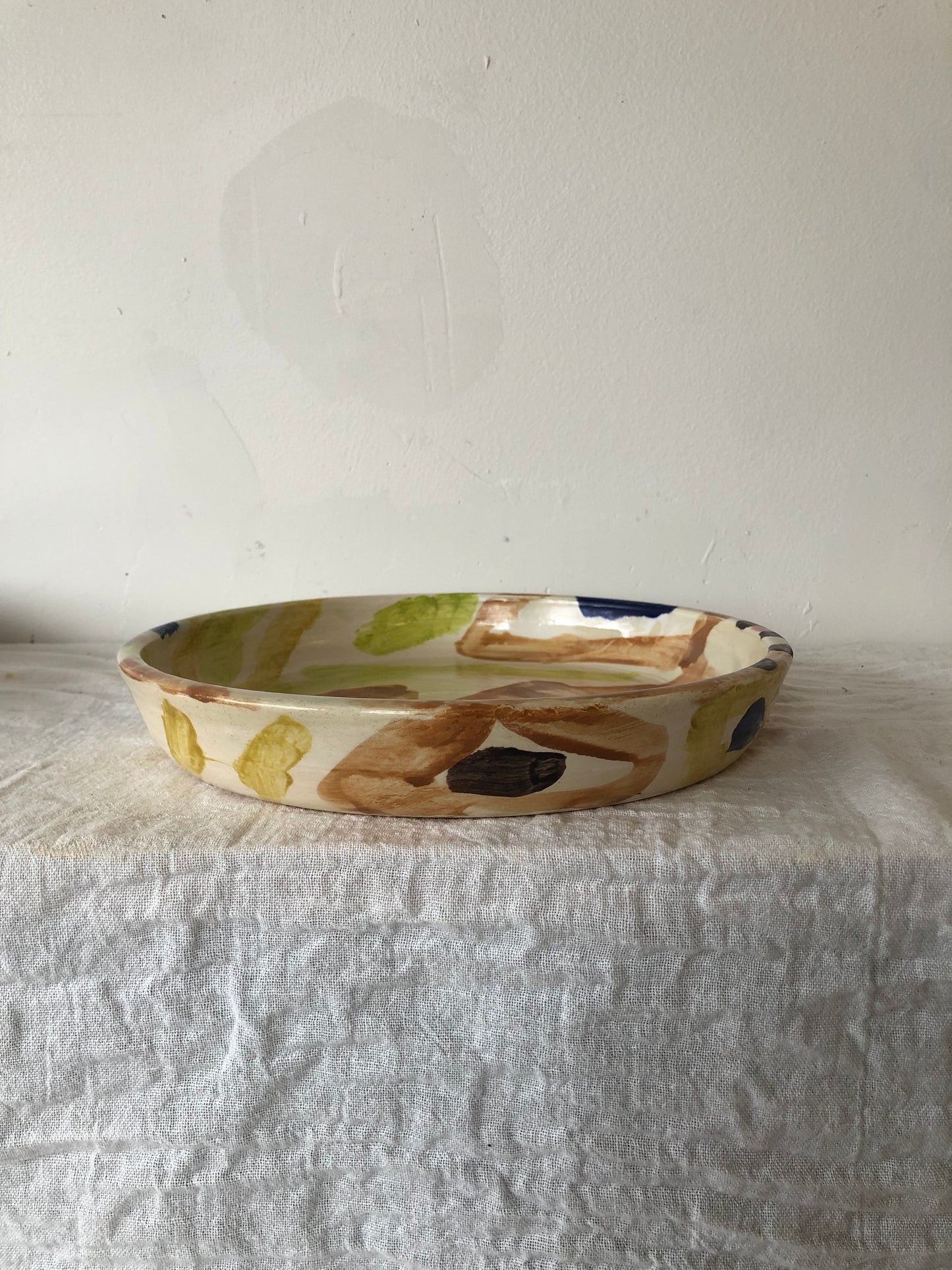 Abstract Plate in Green, Browns and Pink