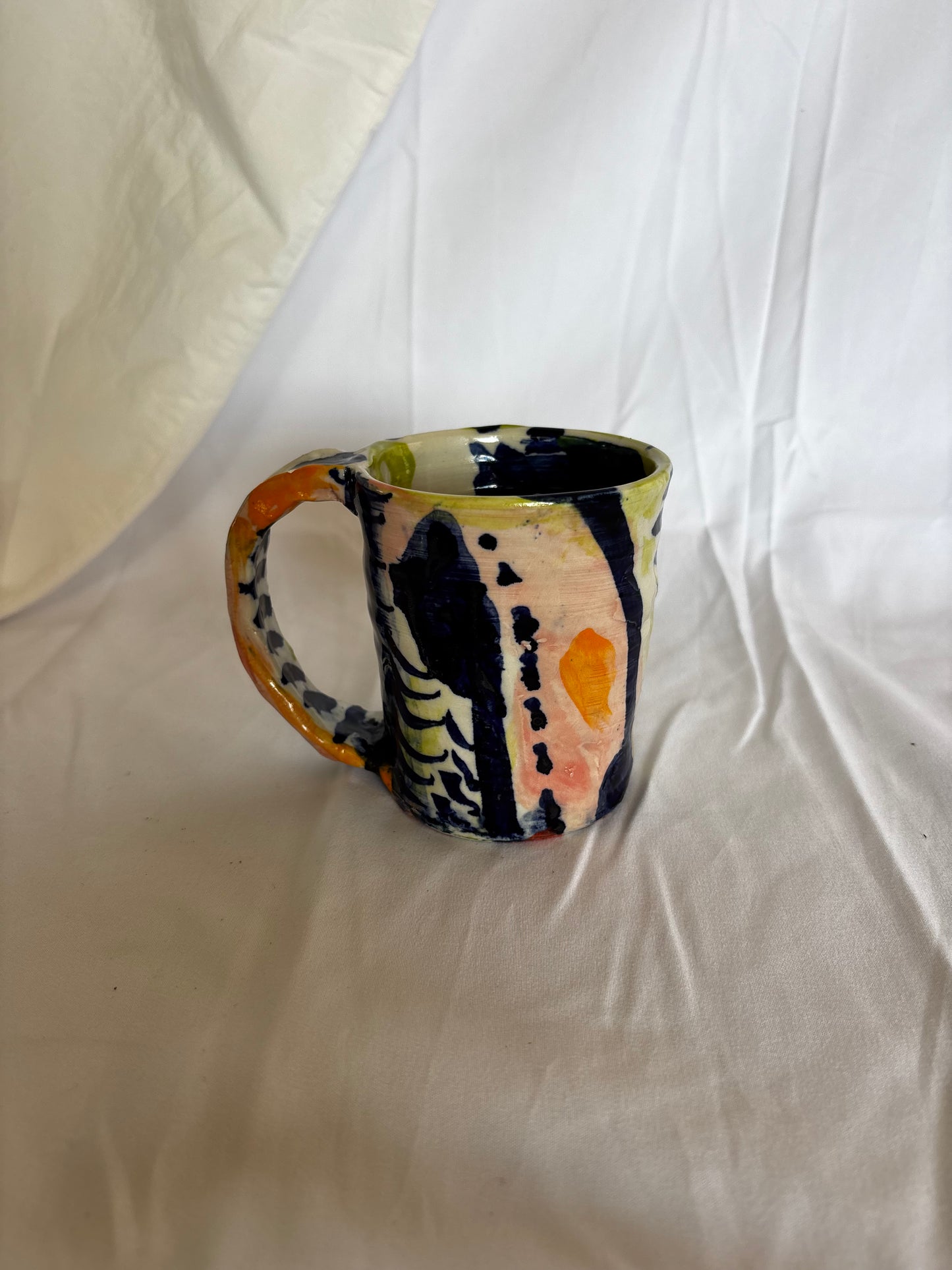 Abstract Mug in Chartreuse, Cobolt, Pink and Orange