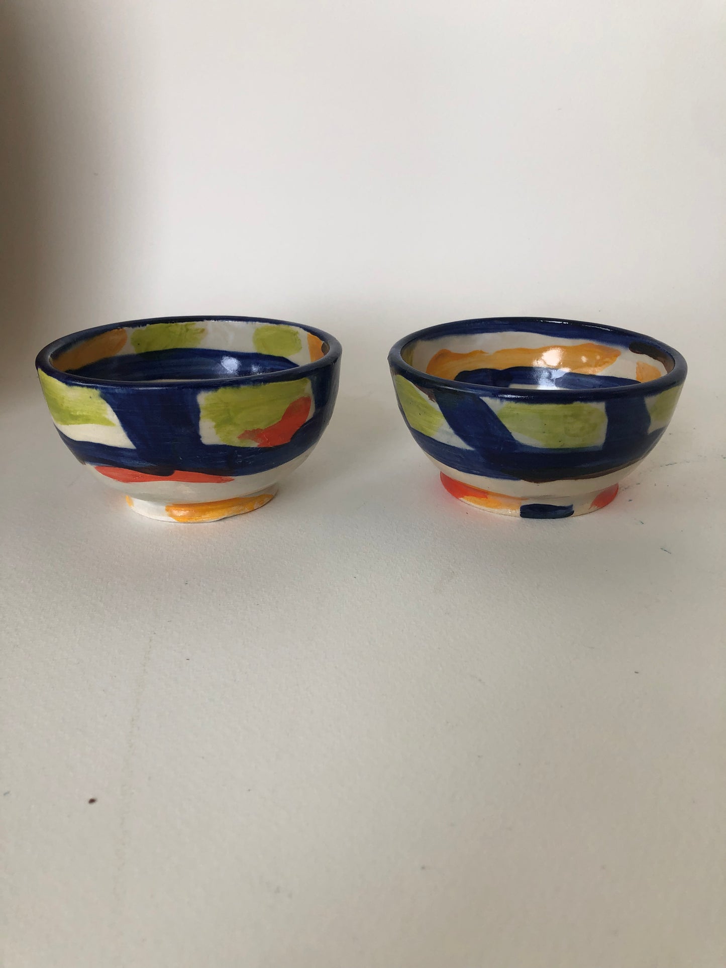 Rice Bowls in Blue and Green Set of 2