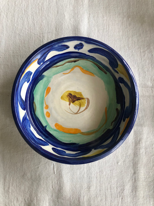 Large Tapas Dish in Blue and White w Orange and Turquoise