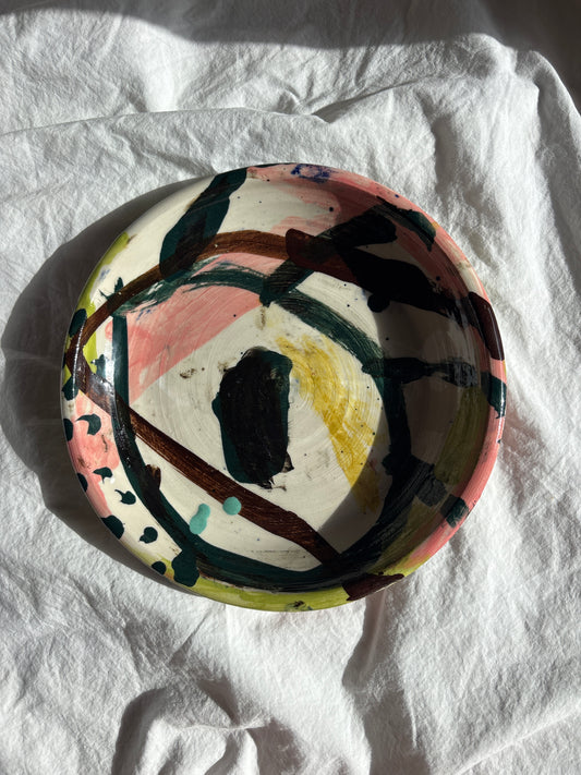 Abstract Cake Plate in Pink and Peacock