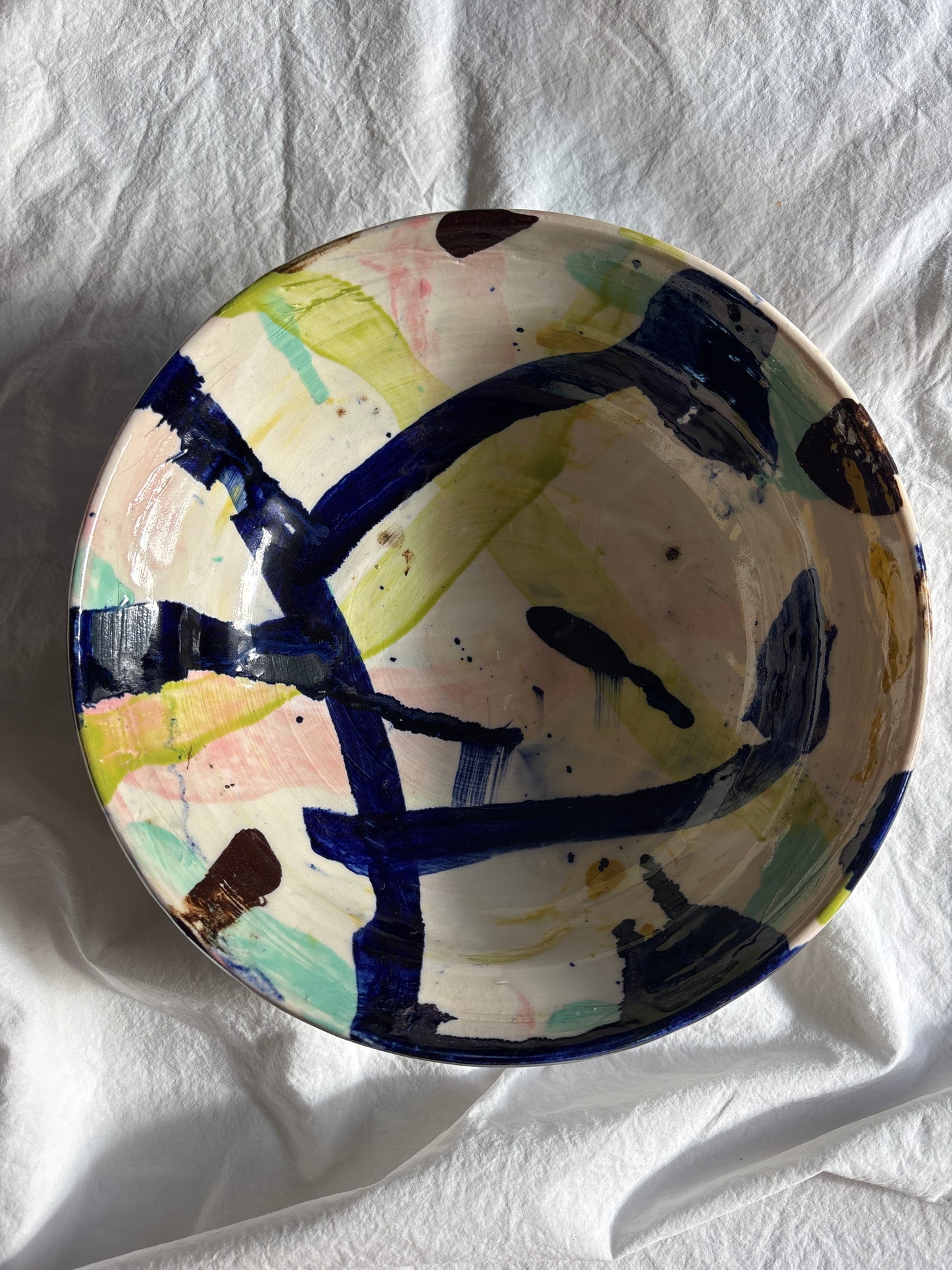 Abstract Medium Bowl in Cobolt, Pink and Green