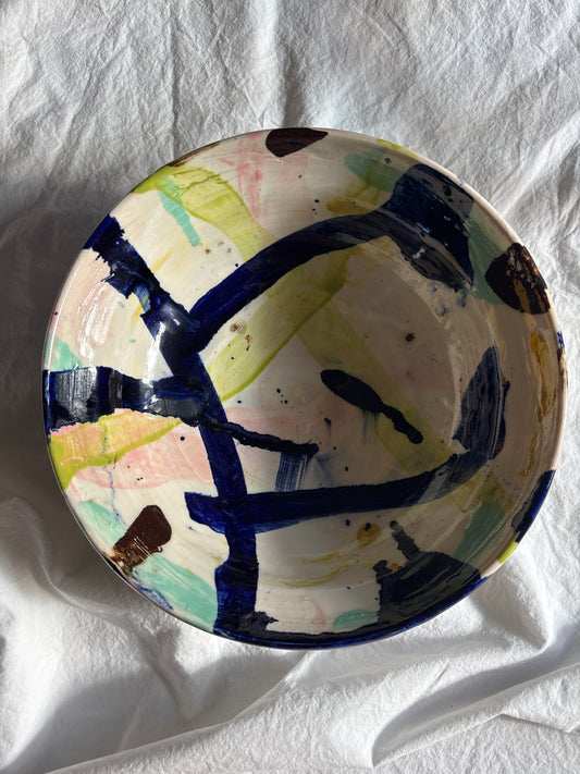 Abstract Medium Bowl in Cobolt, Pink and Green