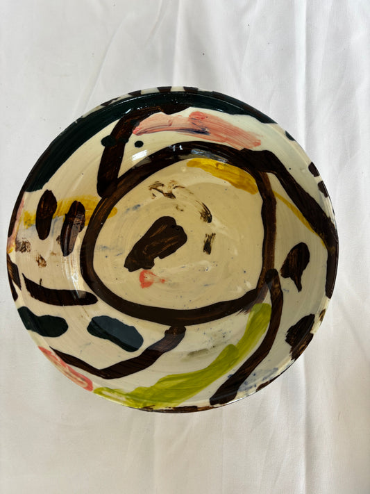 Abstract Bowl in Brown, Pink and Greens
