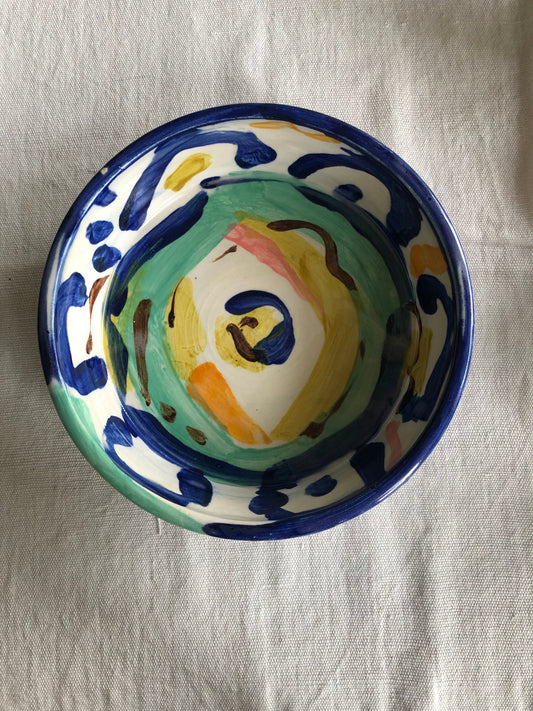 Large Tapas Dish in Blue and White w Turquoise, Ochre, Orange