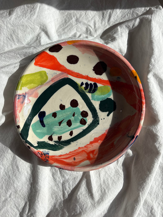 Abstract Cake Plate in Red and Pink