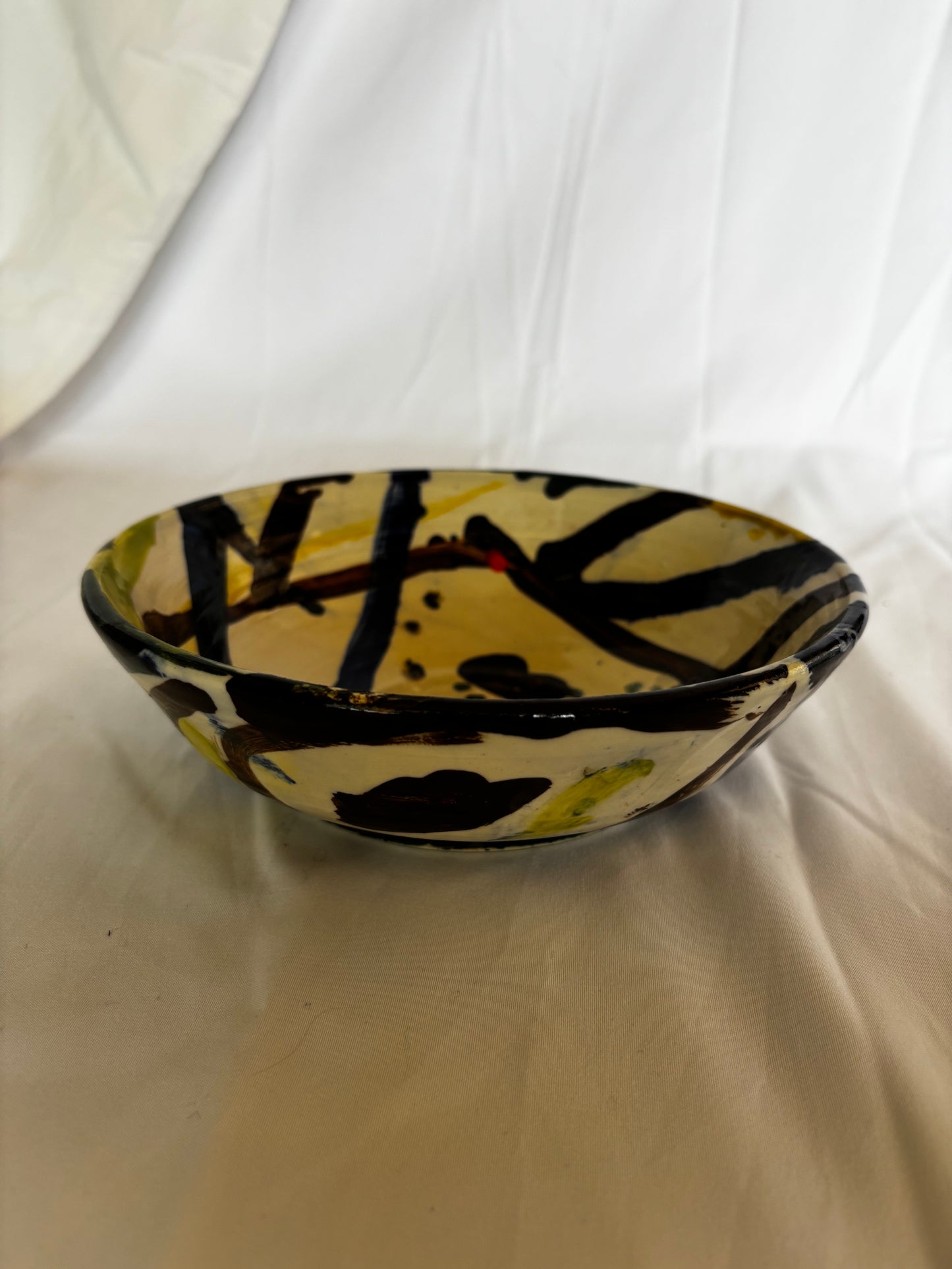 Abstract Bowl in Brown, Chartreuse and Cobolt