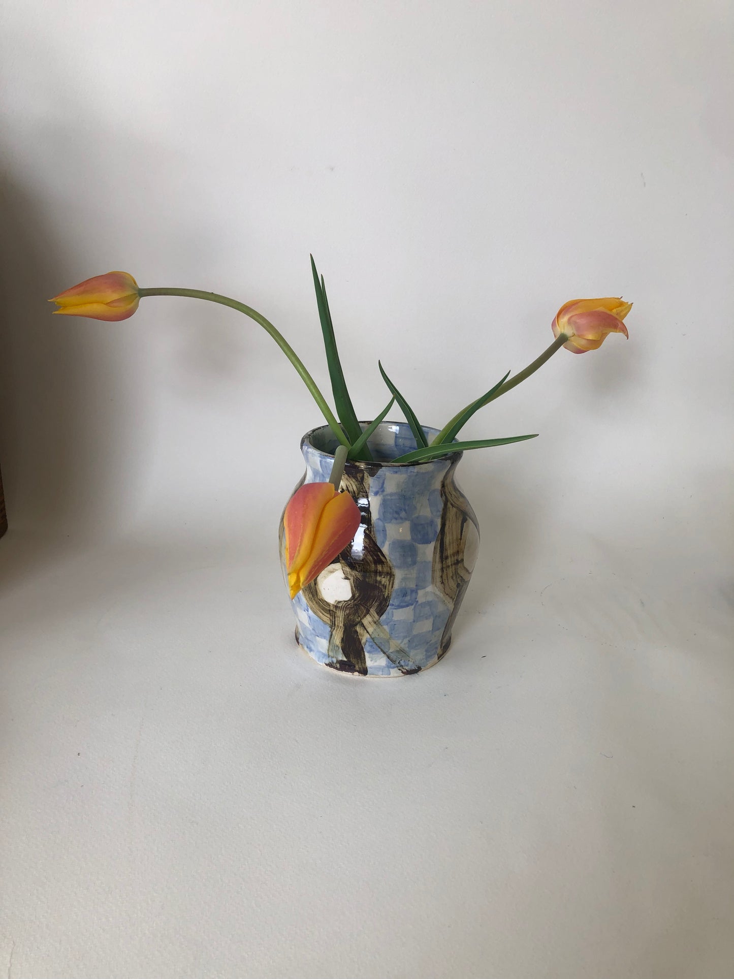 Blue Check and Oxide Lines Vase