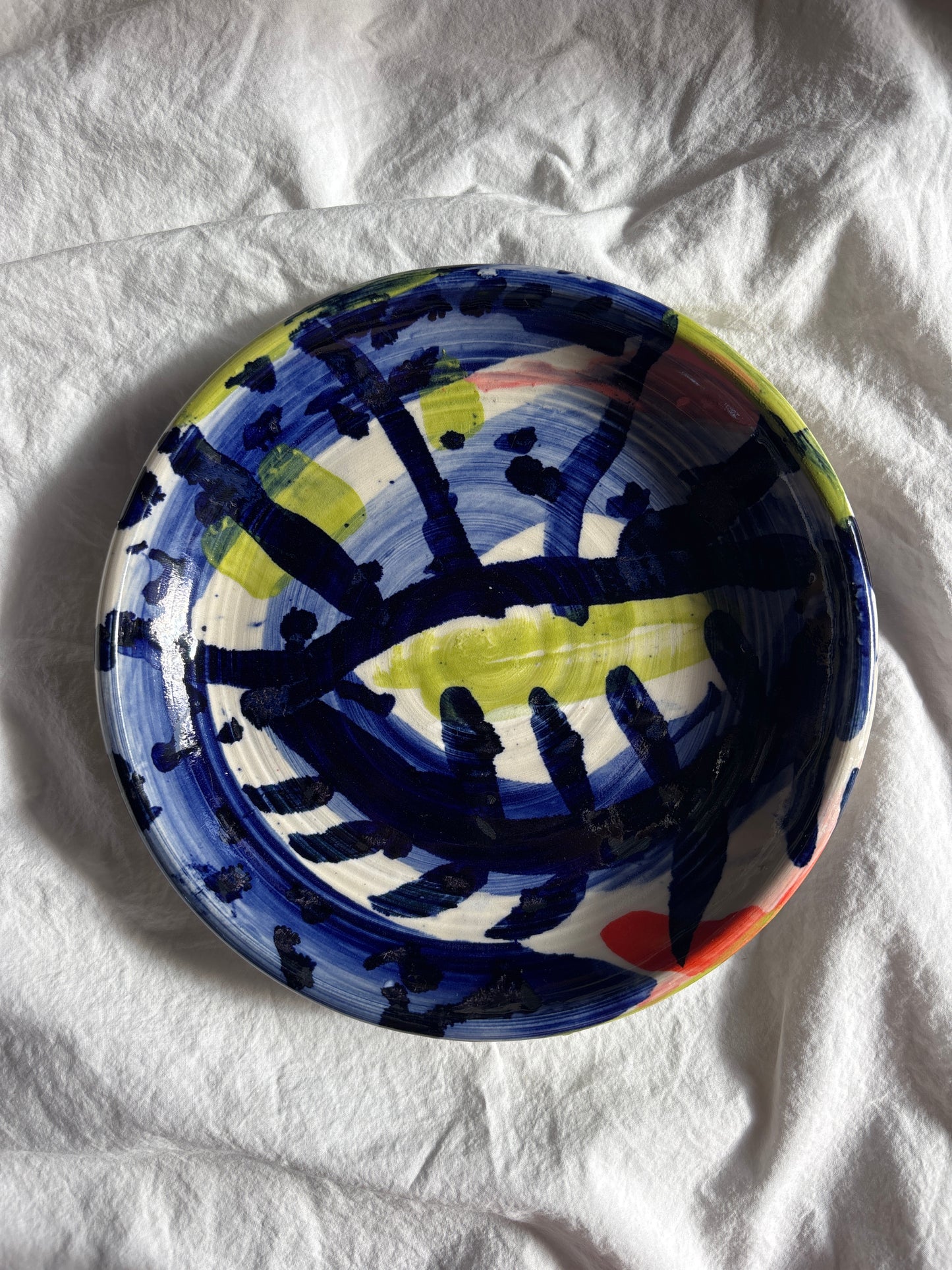 Abstract Cake Plate in Cobolt and Chartreuse