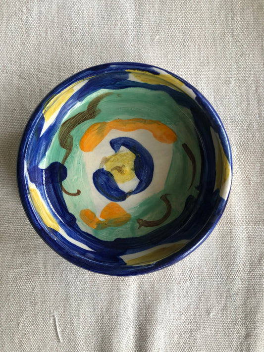 Small Tapas Dish in Blue, Turquoise, Orange and Ochre