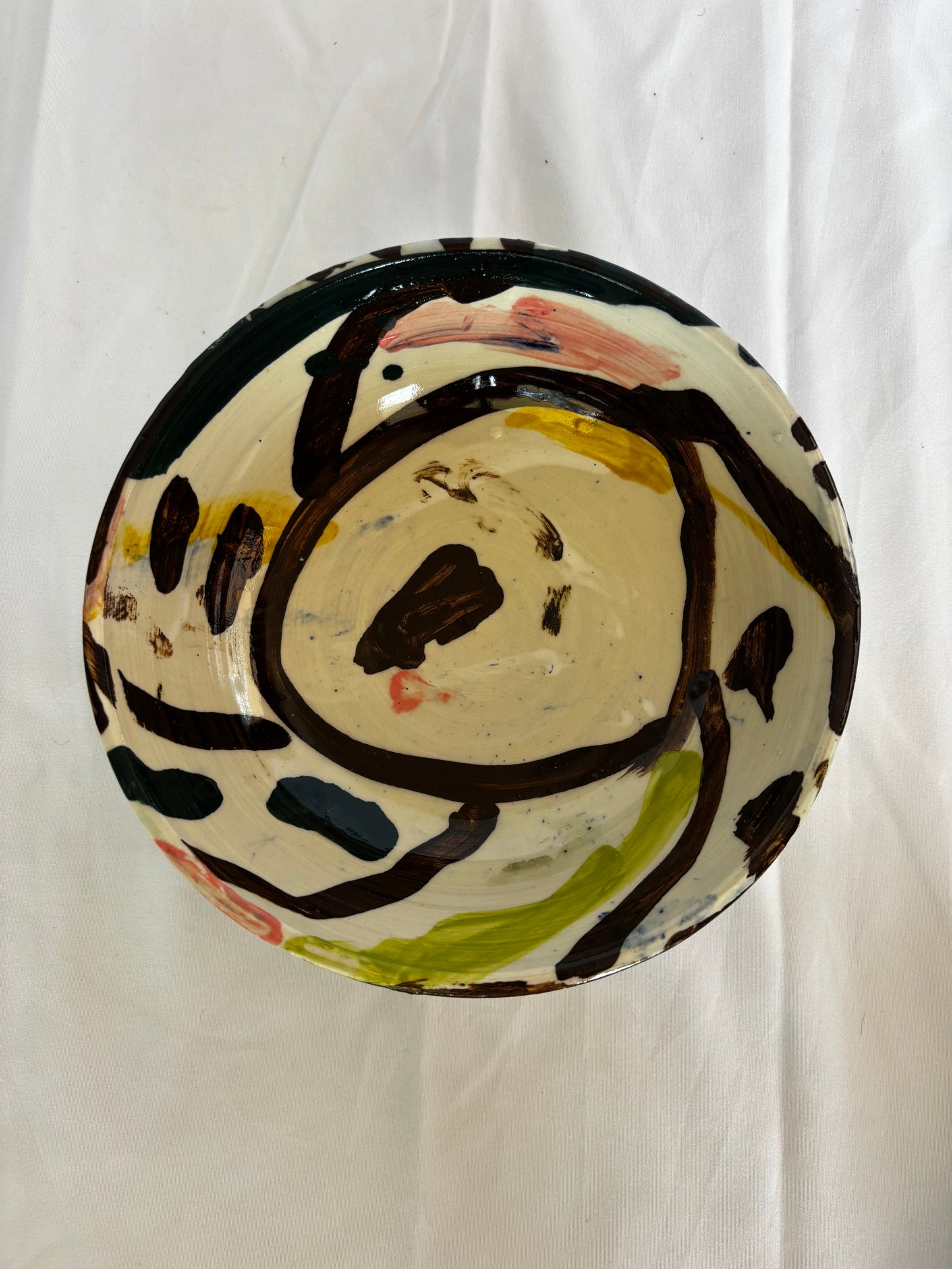 Abstract Bowl in Brown, Pink and Greens