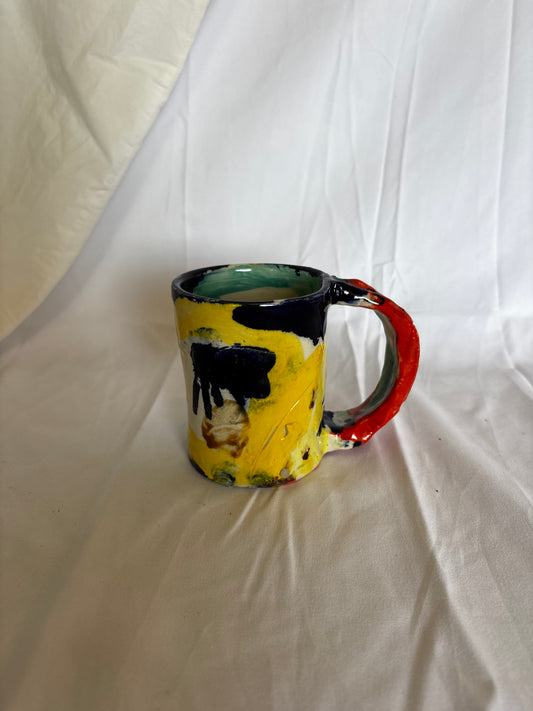 Abstract Mug in Yellow, Cobalt, Brown, Turqouise and Red