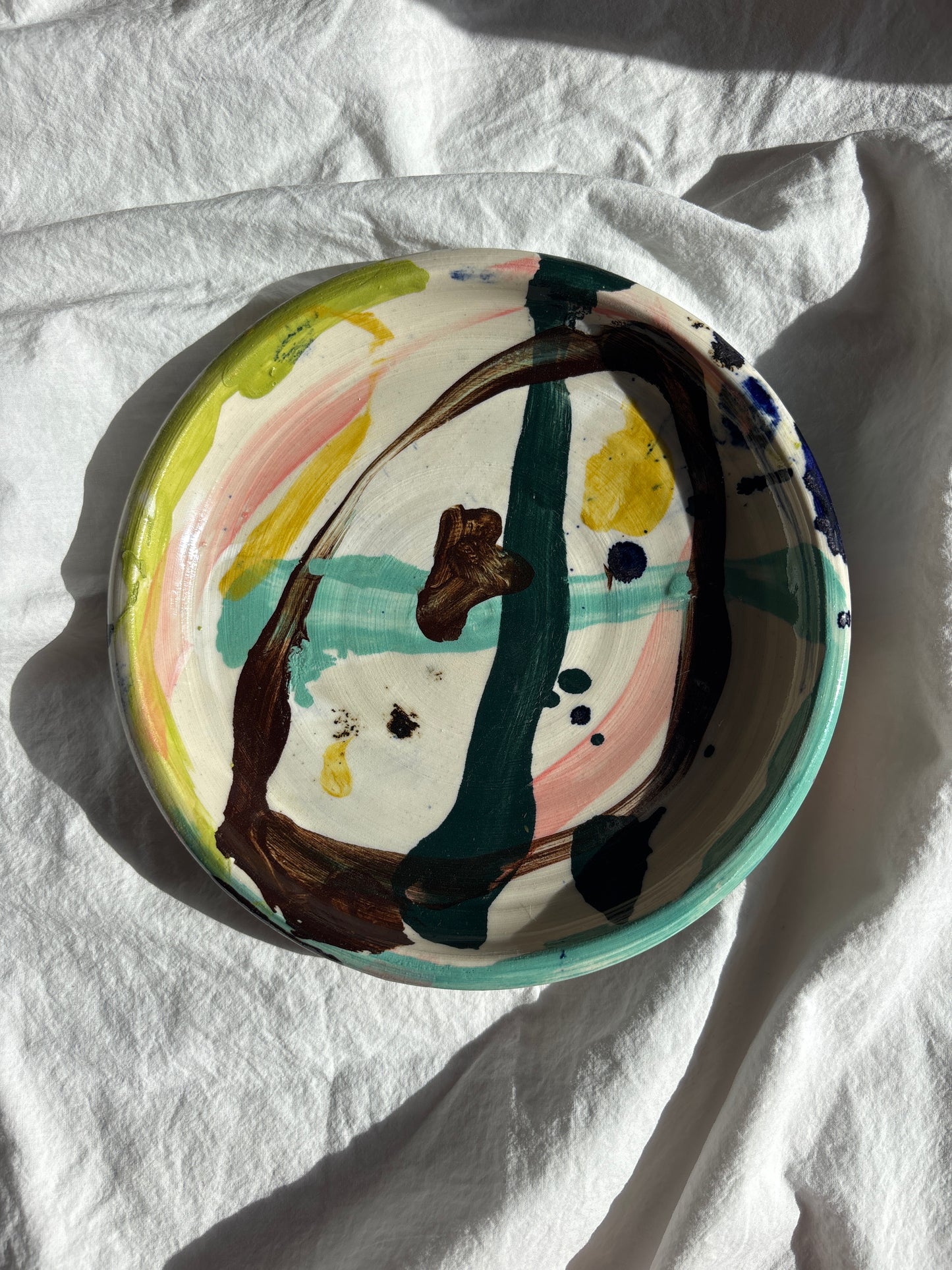 Abstract Cake Plate in Greens and Turquoise