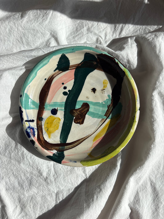 Abstract Cake Plate in Greens and Turquoise