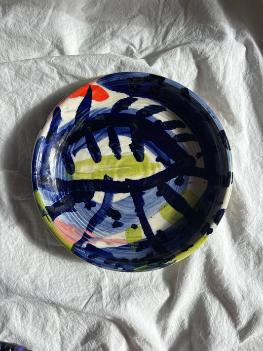 Abstract Cake Plate in Cobolt and Chartreuse