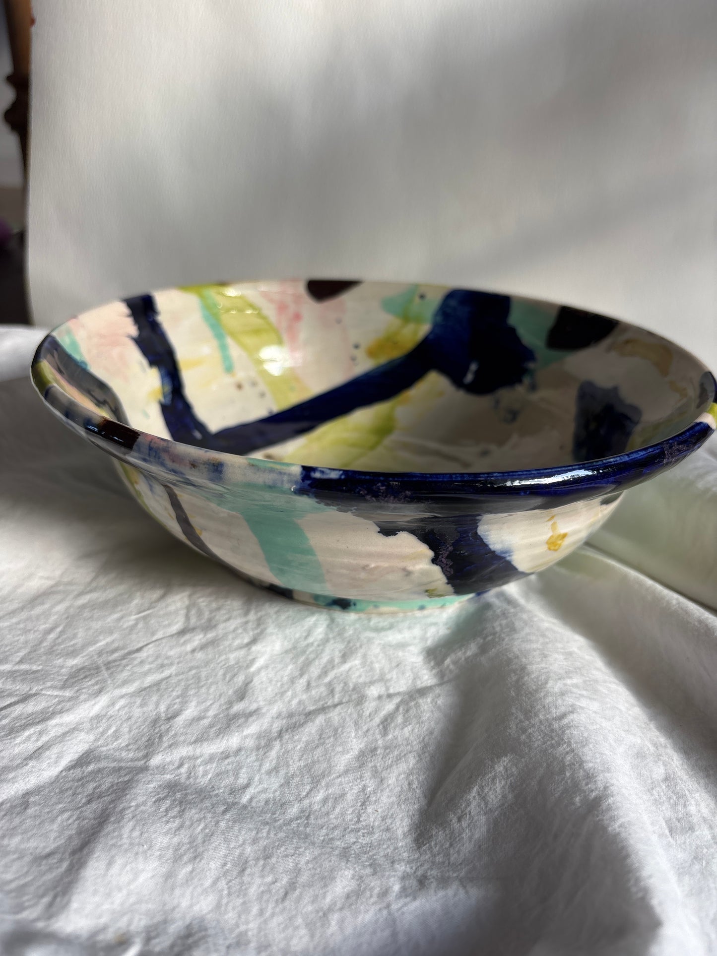 Abstract Medium Bowl in Cobolt, Pink and Green