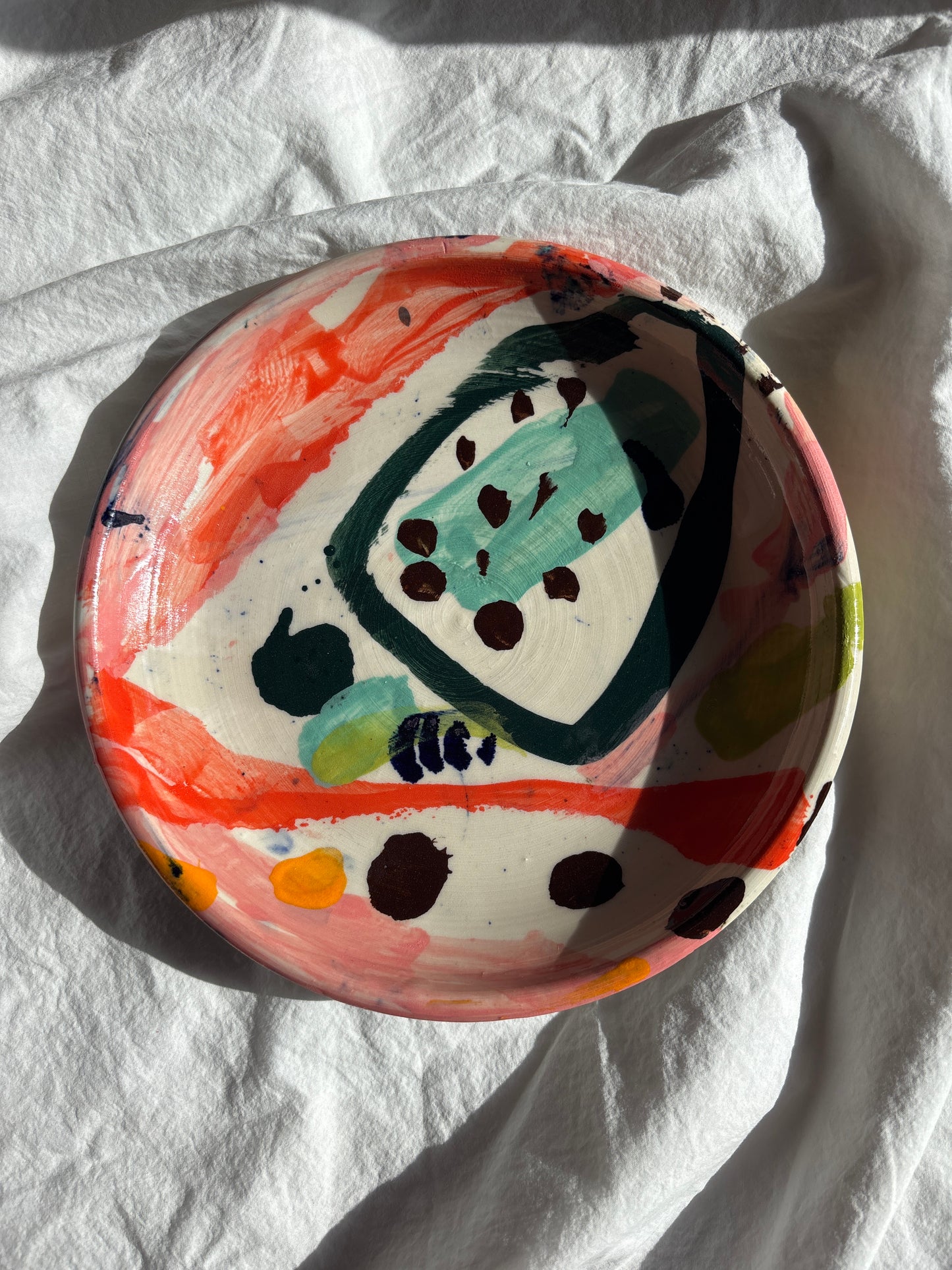 Abstract Cake Plate in Red and Pink
