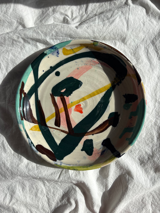 Abstract Cake Plate in Peacock, and Tan