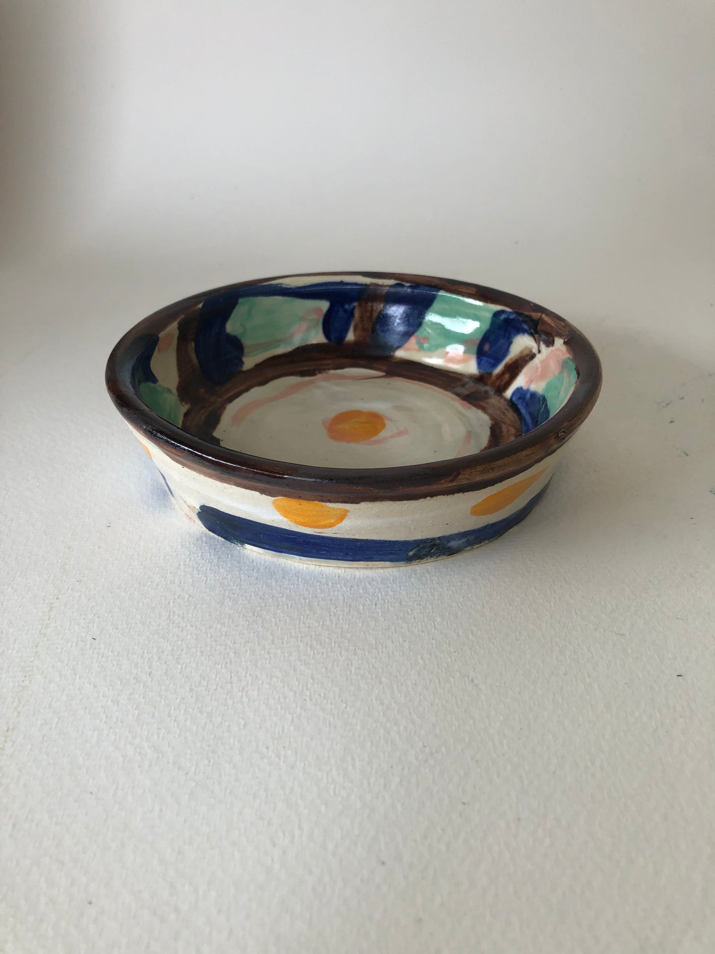 Small Tapas Dish in Blues, Brown and Coral
