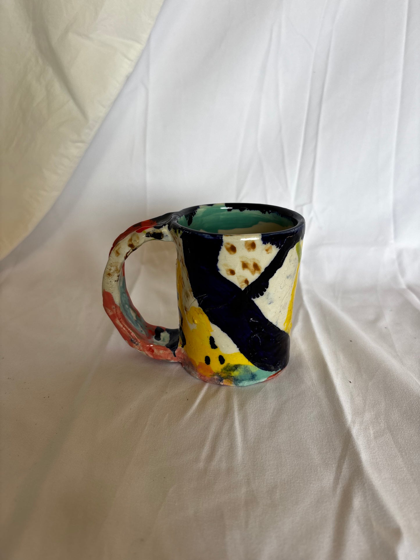 Abstract Mug in Yellow, Cobolt, Brown, Turqouise and Red