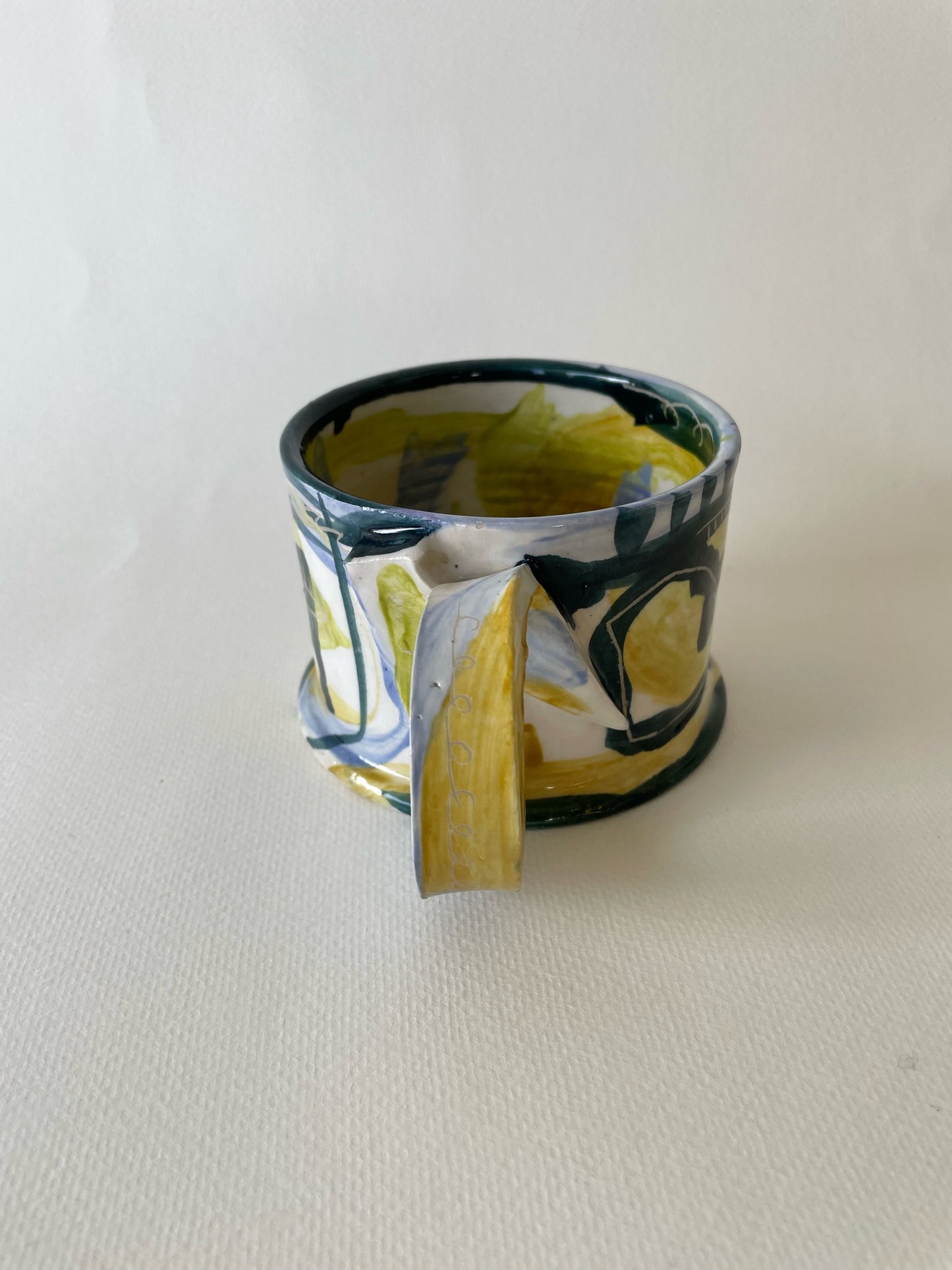 Painter's Mug in Greens, Lavender and Ochre